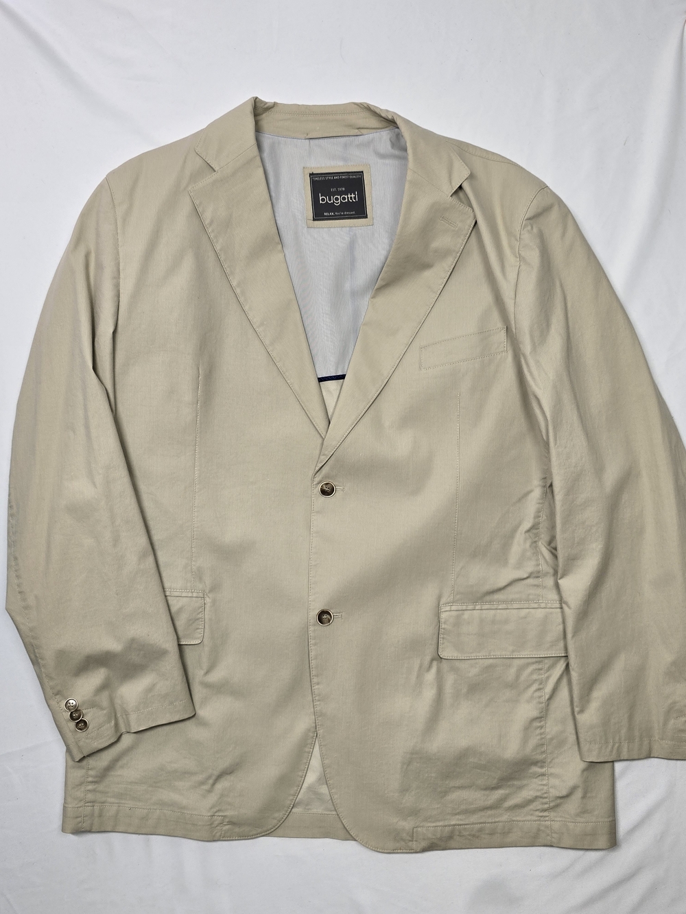 Bugatti Beige Fine Stripe Cotton Blend Sport Coat Blazer Size 46L EU 114